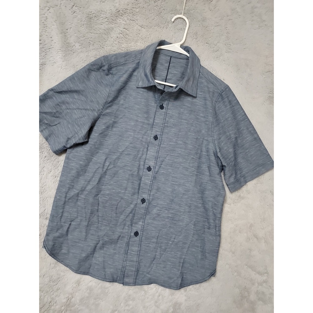 Lululemon Shirt Mens Medium Evolution Short Sleeve Button Down Athletic Blue M